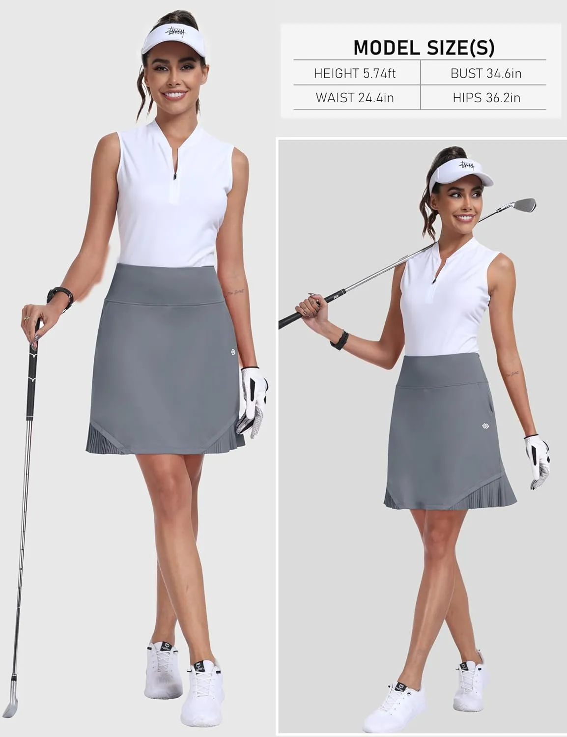 MoFiz Women's Golf Skorts 20" Knee Length High Waisted with Pockets Athletic Skirt for Tennis, Running & Summer Casual
