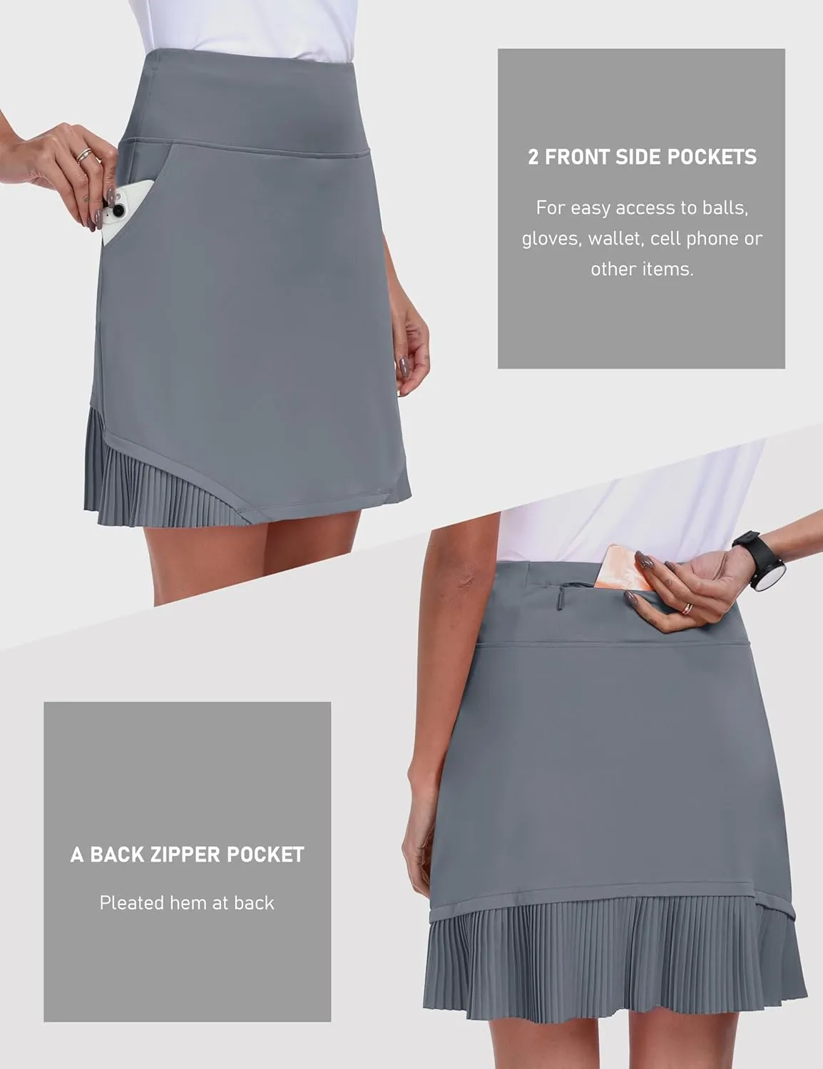 MoFiz Women's Golf Skorts 20" Knee Length High Waisted with Pockets Athletic Skirt for Tennis, Running & Summer Casual
