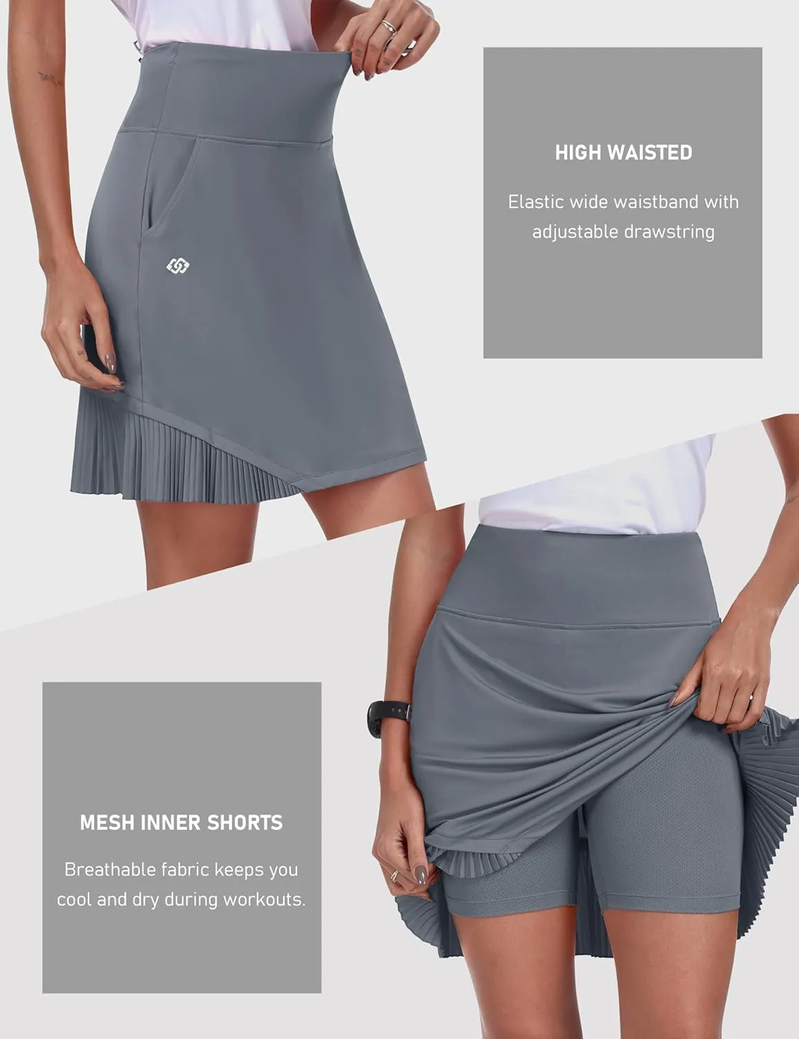MoFiz Women's Golf Skorts 20" Knee Length High Waisted with Pockets Athletic Skirt for Tennis, Running & Summer Casual