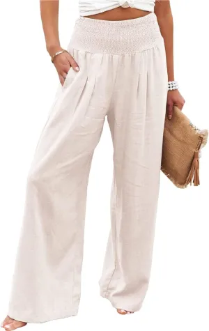Mtsebmves Women Casual Wide Leg Palazzo Lounge Pants Elastic High Waist Wide Leg Yoga Trousers with Pockets