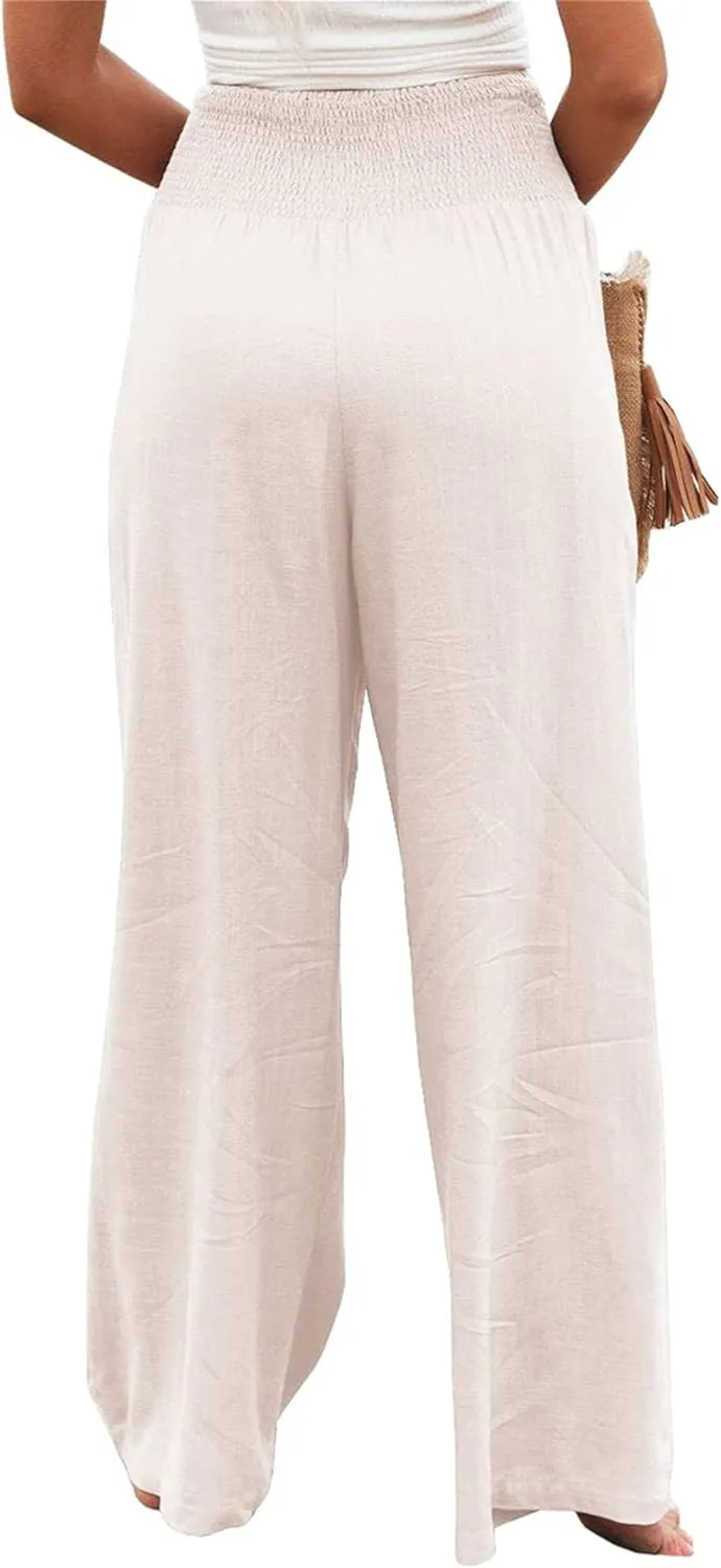 Mtsebmves Women Casual Wide Leg Palazzo Lounge Pants Elastic High Waist Wide Leg Yoga Trousers with Pockets