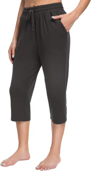 OLIKEME Women's Yoga Capri Pants Loose Drawstring High Waisted Sweatpants Lounge Running Gym Short With Pockets
