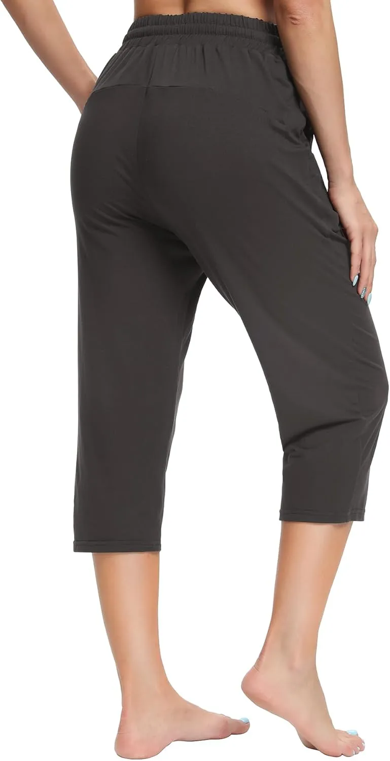 OLIKEME Women's Yoga Capri Pants Loose Drawstring High Waisted Sweatpants Lounge Running Gym Short With Pockets