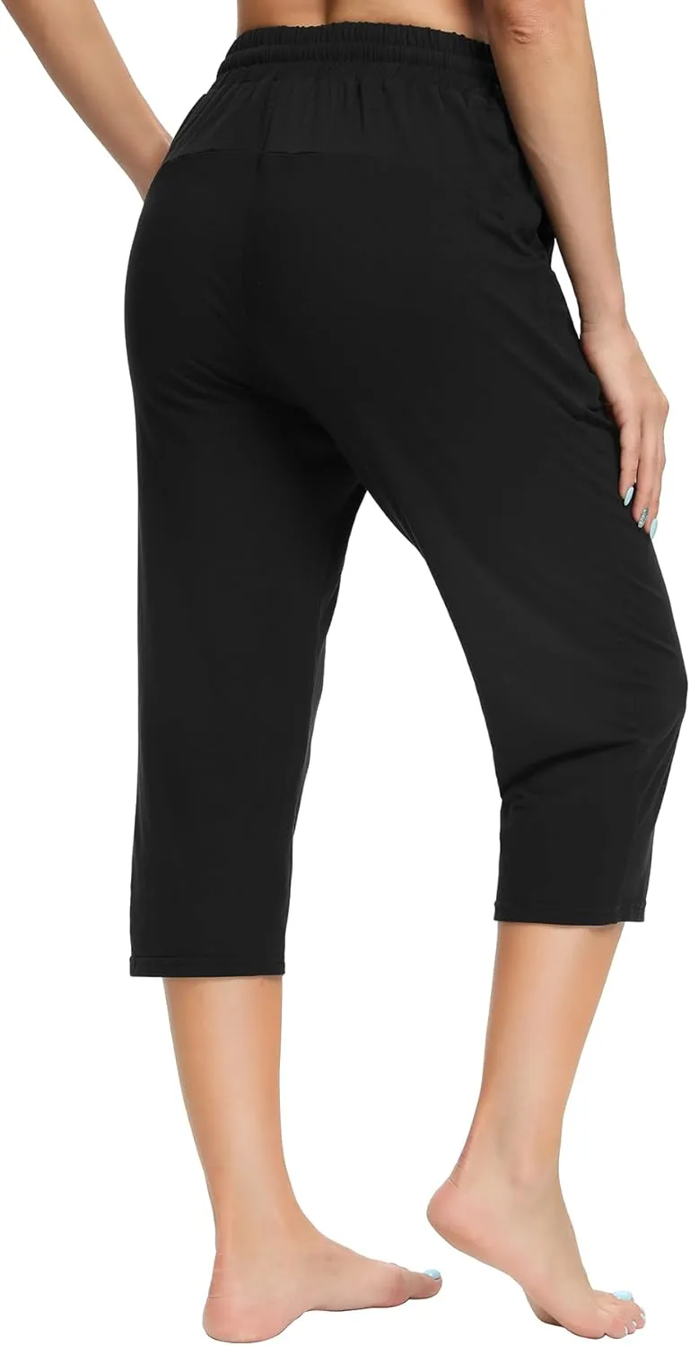 OLIKEME Women's Yoga Capri Pants Loose Drawstring High Waisted Sweatpants Lounge Running Gym Short With Pockets