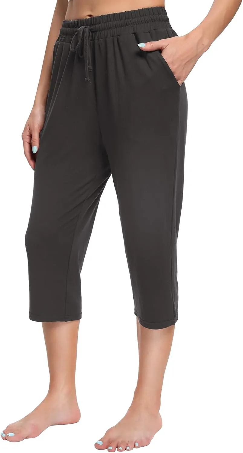 OLIKEME Women's Yoga Capri Pants Loose Drawstring High Waisted Sweatpants Lounge Running Gym Short With Pockets
