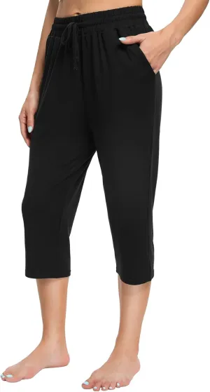 OLIKEME Women's Yoga Capri Pants Loose Drawstring High Waisted Sweatpants Lounge Running Gym Short With Pockets