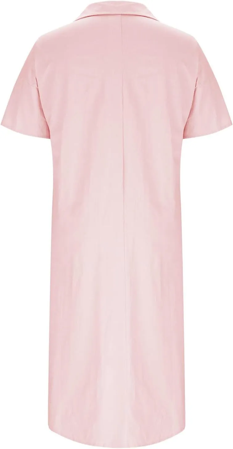 Oplxuo Shirt Dresses for Women Casual Collared Button Up Shirts Dress Short Sleeve Solid Color Loose Midi Dress with Pockets