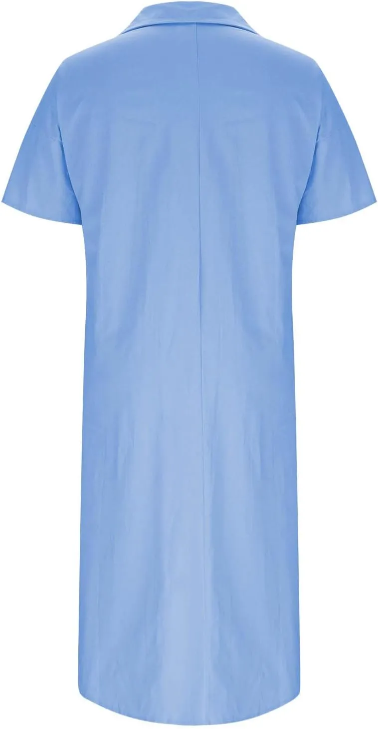 Oplxuo Shirt Dresses for Women Casual Collared Button Up Shirts Dress Short Sleeve Solid Color Loose Midi Dress with Pockets