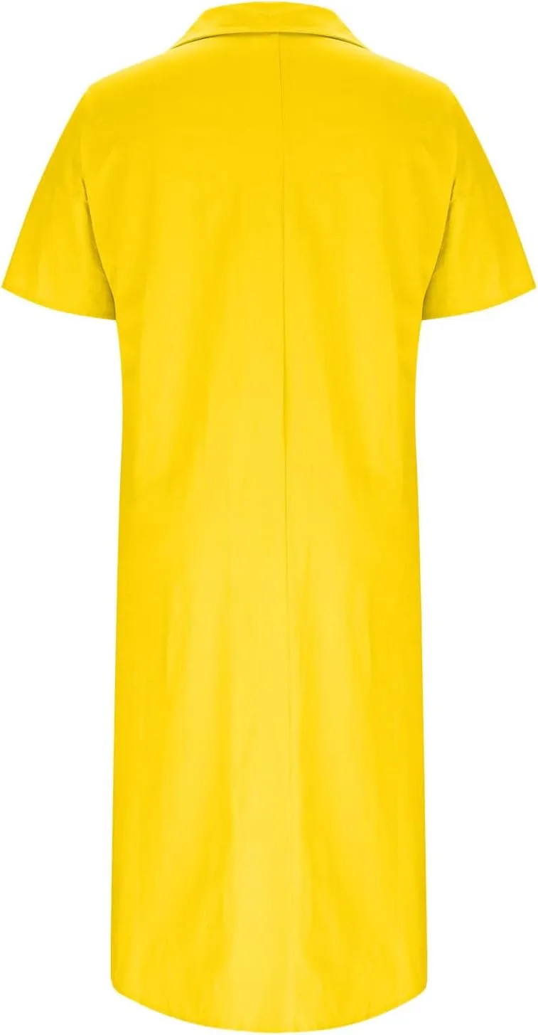 Oplxuo Shirt Dresses for Women Casual Collared Button Up Shirts Dress Short Sleeve Solid Color Loose Midi Dress with Pockets