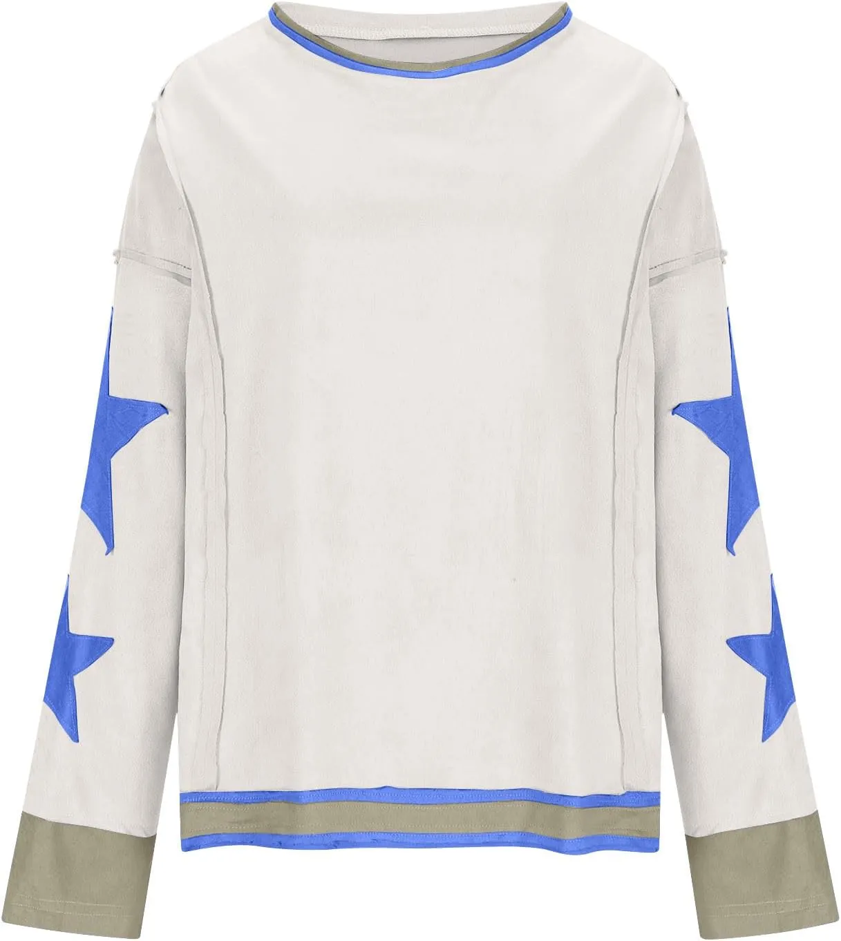 Oversized Sweatshirt for Women Lantern Sleeve Star Pullover Crewneck Corded Shirts Fashion Fall Outfits Trendy 2024