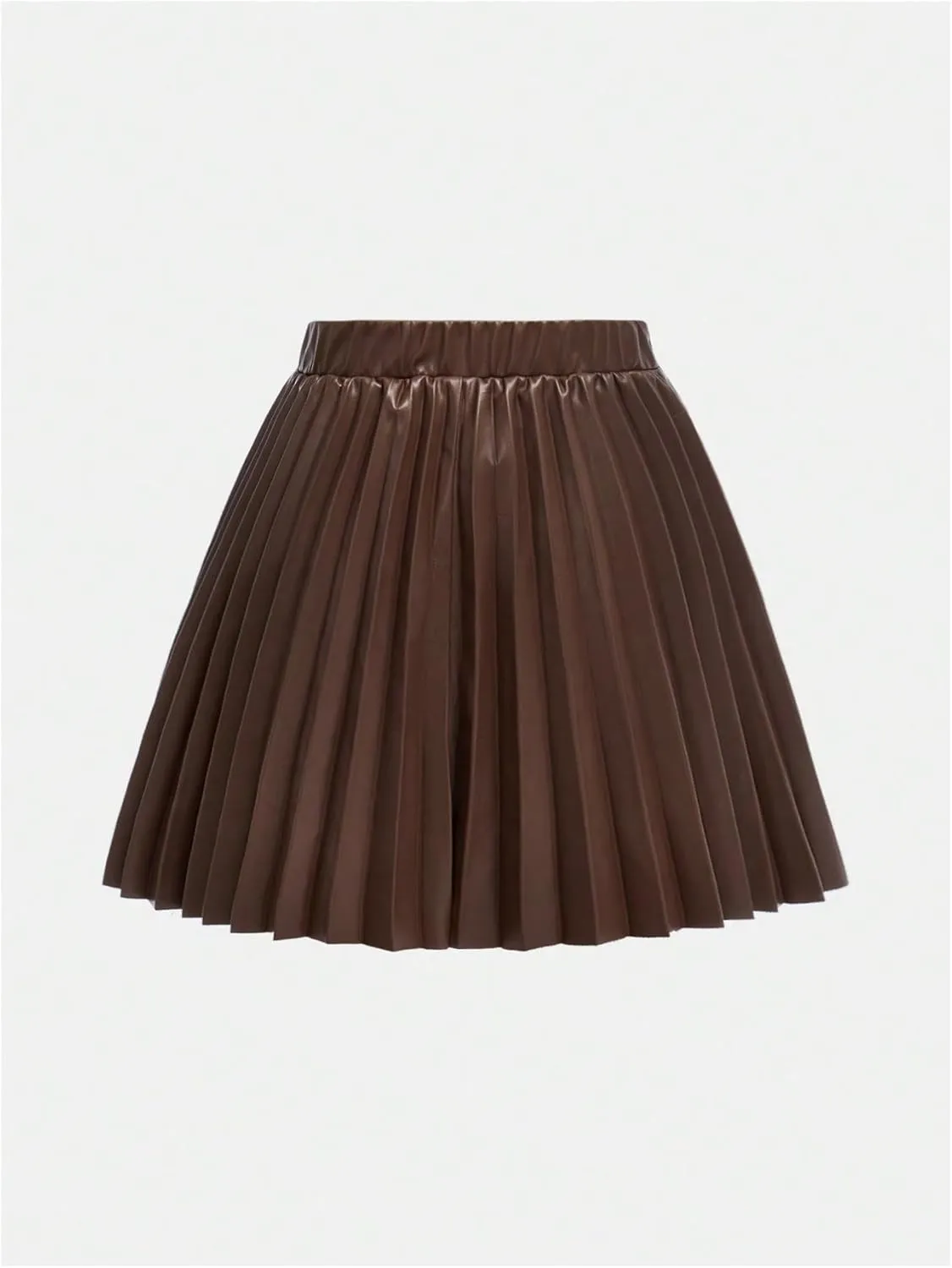 OYOANGLE Girl's PU Leather Pleated A Line Skirt Flared High Waisted Short Skirts