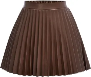 OYOANGLE Girl's PU Leather Pleated A Line Skirt Flared High Waisted Short Skirts