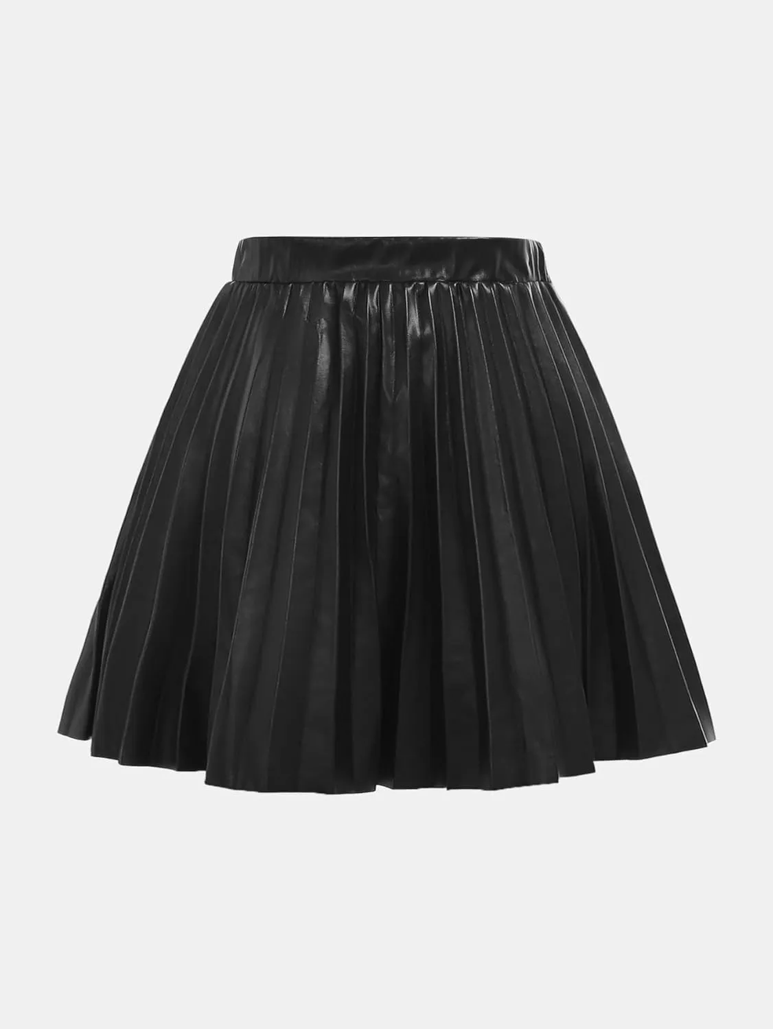 OYOANGLE Girl's PU Leather Pleated A Line Skirt Flared High Waisted Short Skirts