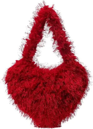 OYOANGLE Women's Faux Fur Handbags Heart Shape Top Handle Y2k Fuzzy Clutch Purses Plush Shoulder Bag