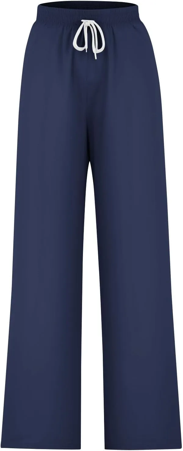 Palazzo Pants for Women Straight Wide Leg Pants Drawstring High Waist Trousers Spring Fashion Lounge Pants with Pocket