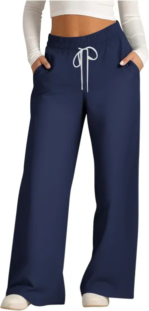 Palazzo Pants for Women Straight Wide Leg Pants Drawstring High Waist Trousers Spring Fashion Lounge Pants with Pocket