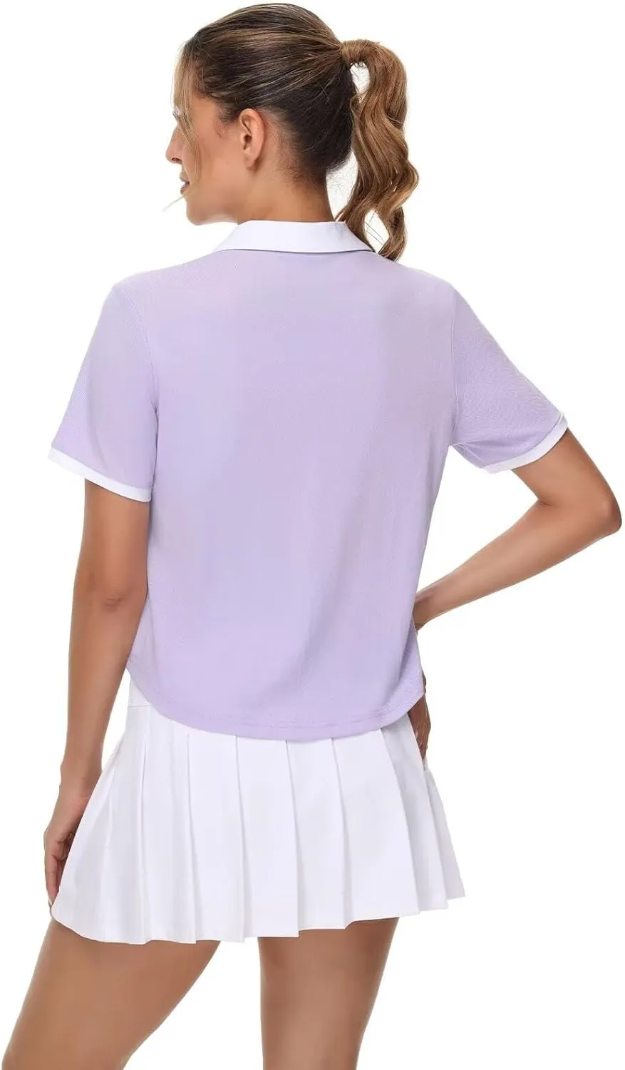 Pdbokew Women's V-Neck Polo Shirt Curved Hem Crop Tops