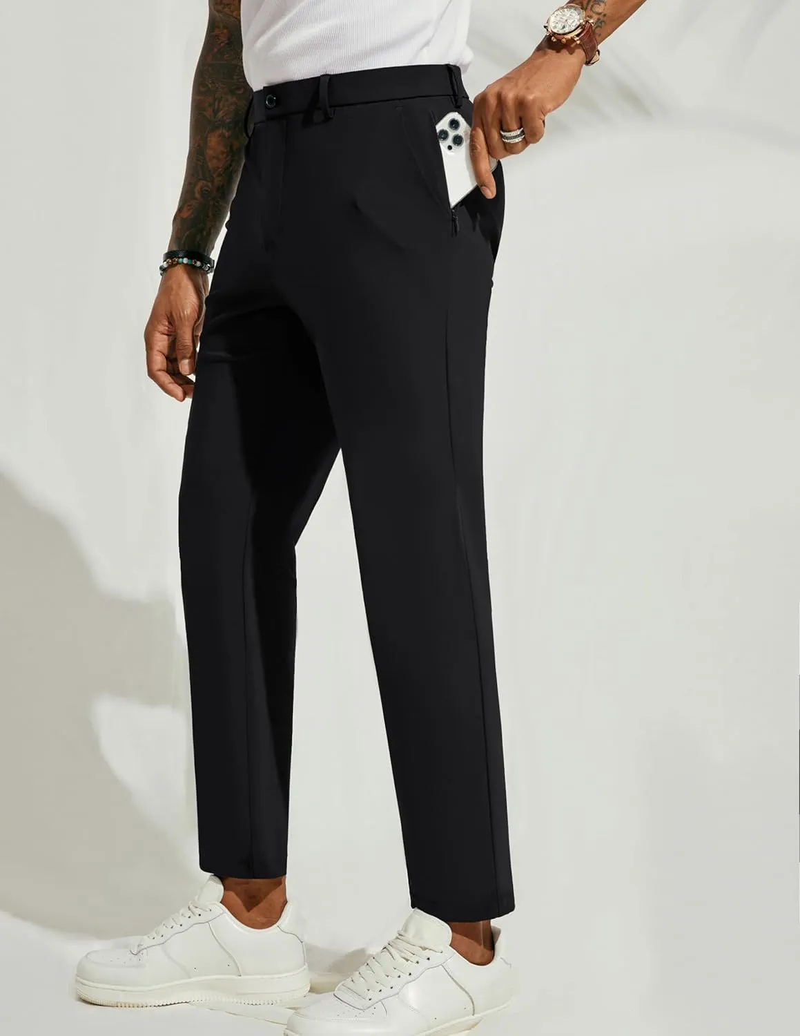 PJ PAUL JONES Men's 4 Way Stretch Golf Pants Casual Cropped Slim Fit Lightweight Pants Business Dress Pant Trousers