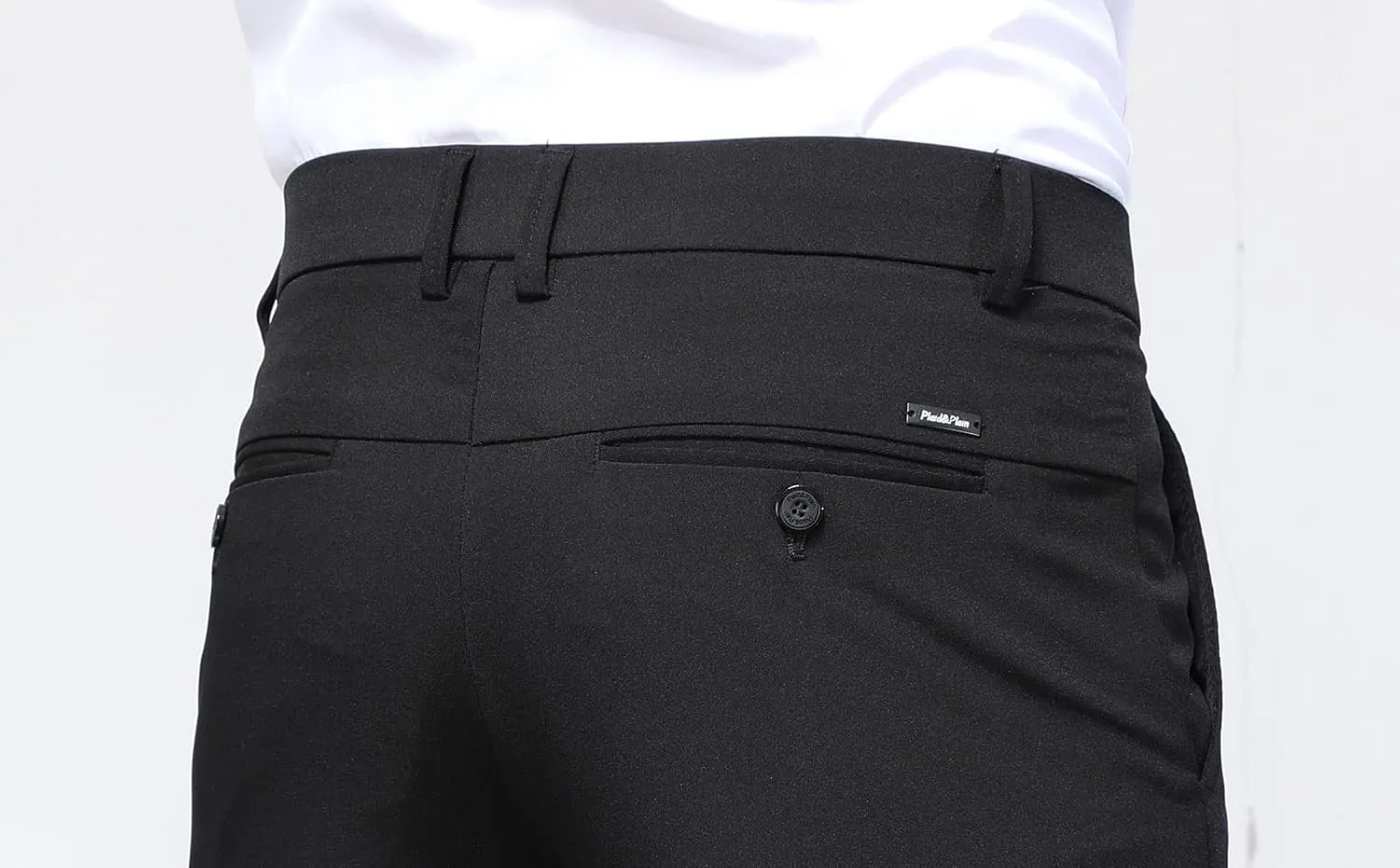 Plaid&Plain Men's 4-Way Flex Stretch Slim Fit Dress Pants