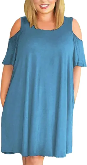 Plus Size Dresses for Curvy Women 2025 Summer Casual Short Sleeve Tshirt Midi Dress with Pockets Beach Vacation Dress