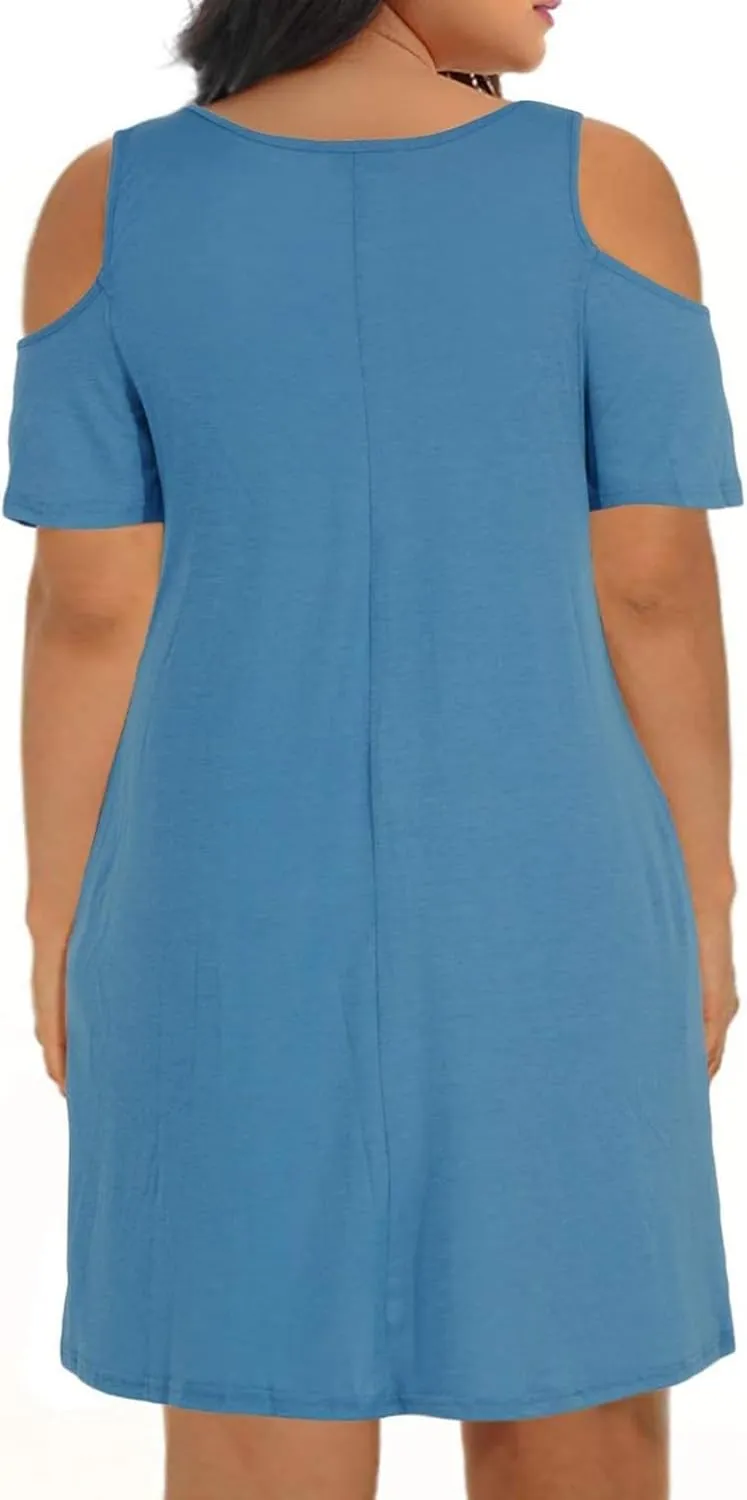 Plus Size Dresses for Curvy Women 2025 Summer Casual Short Sleeve Tshirt Midi Dress with Pockets Beach Vacation Dress