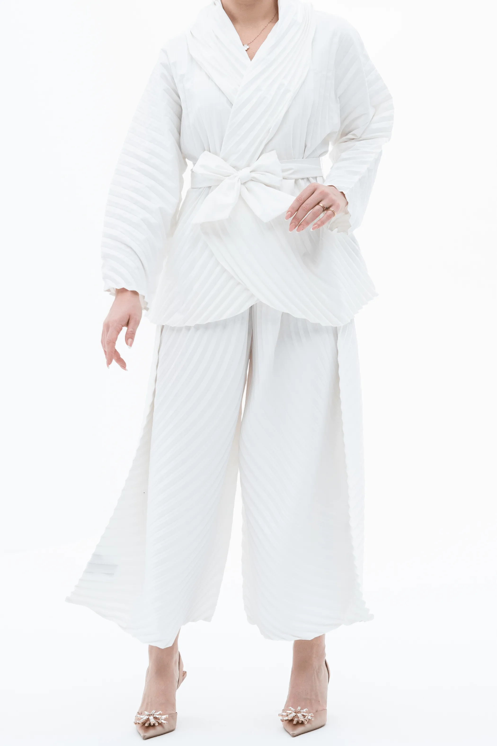 Reya Pleated Blazer Jacket With Wide Leg Pants Set