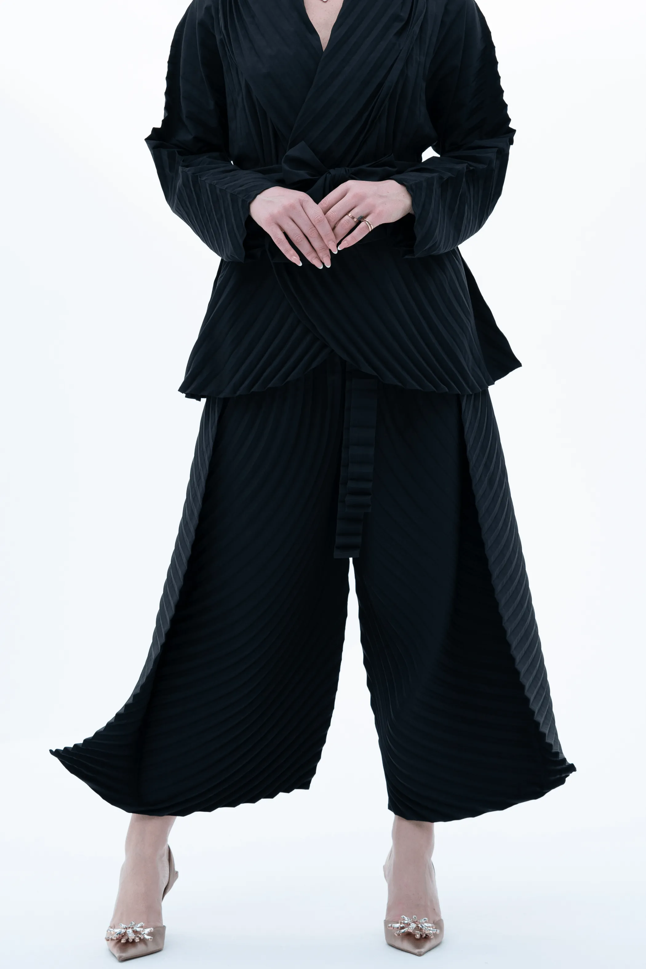 Reya Pleated Blazer Jacket With Wide Leg Pants Set