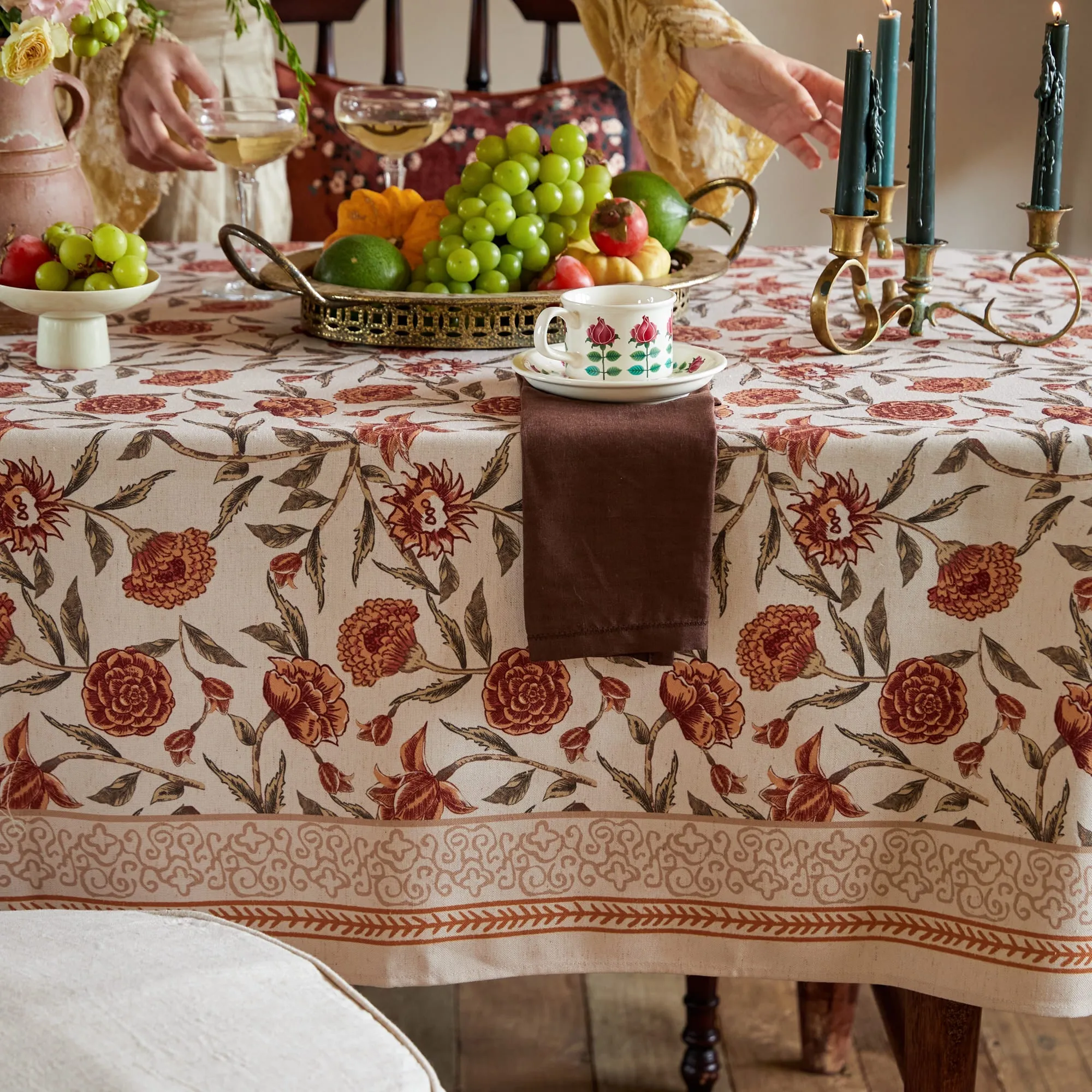 Rosalie Custom Floral Print Waterproof Linen Tablecloth