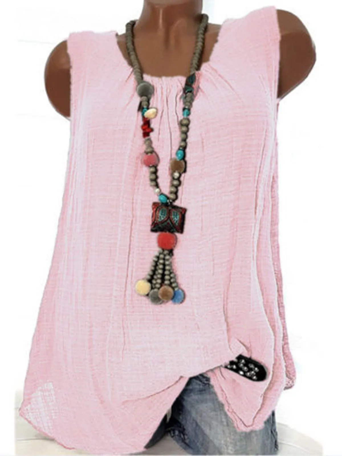 Round Neck Sleeveless Casual Tanks
