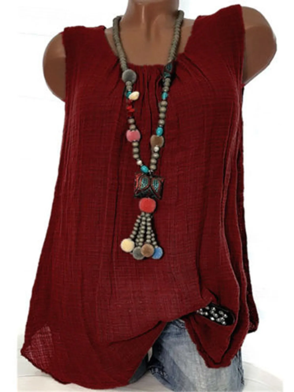 Round Neck Sleeveless Casual Tanks