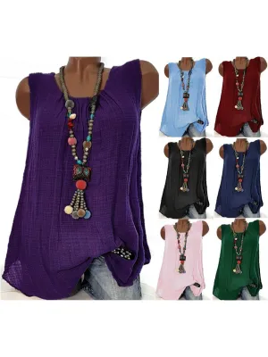 Round Neck Sleeveless Casual Tanks