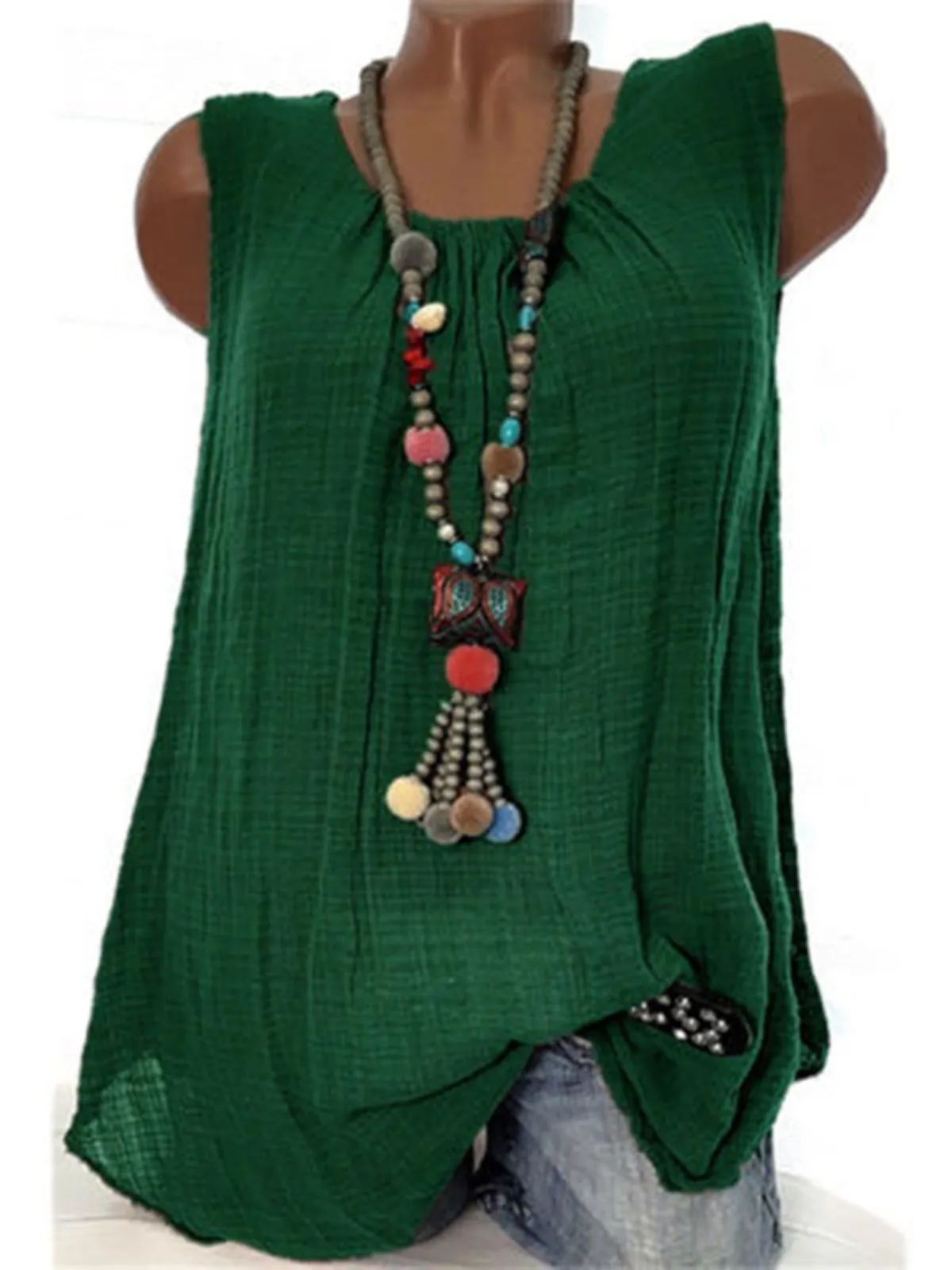 Round Neck Sleeveless Casual Tanks