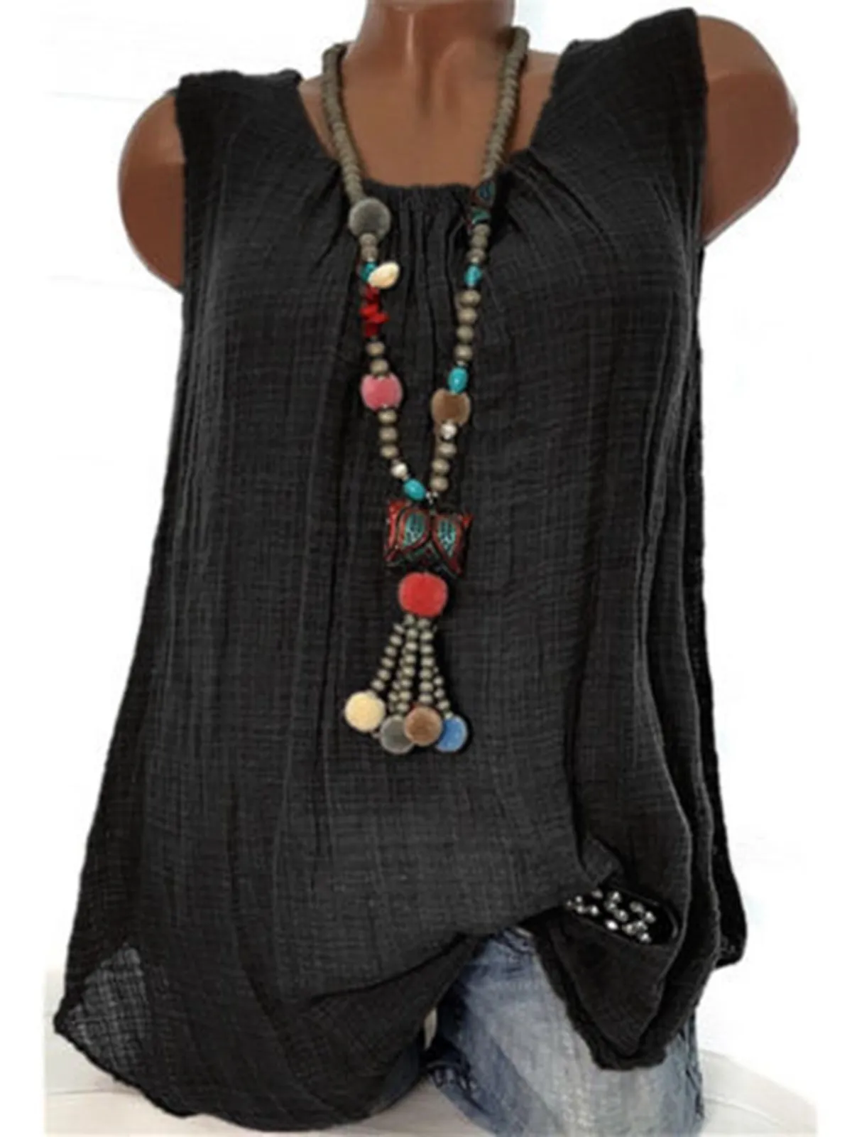Round Neck Sleeveless Casual Tanks