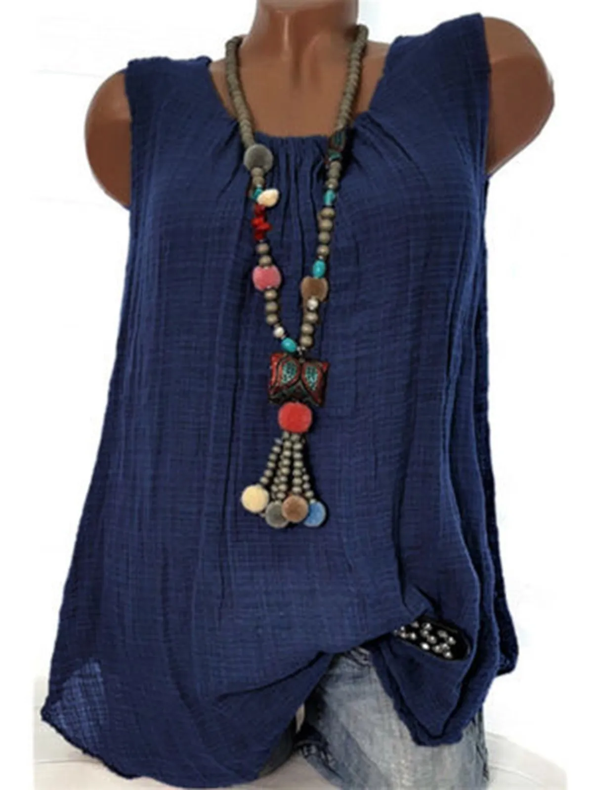 Round Neck Sleeveless Casual Tanks