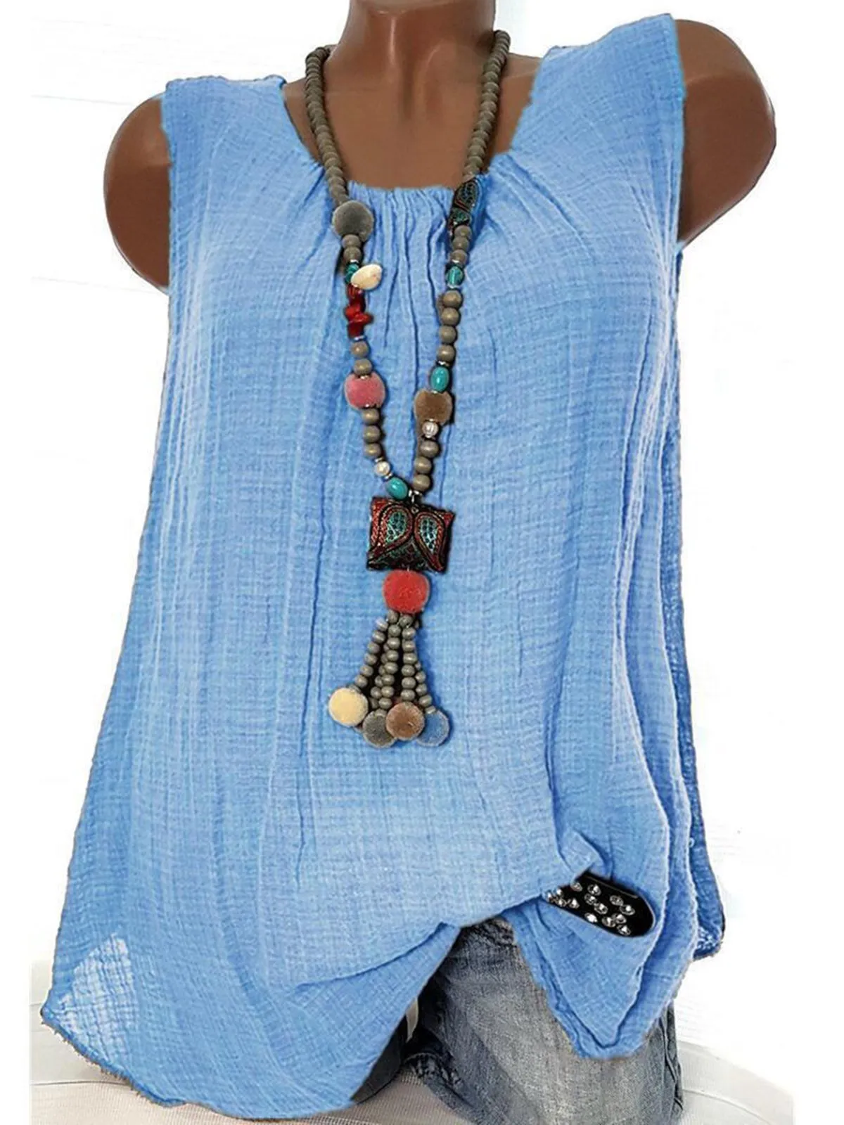 Round Neck Sleeveless Casual Tanks