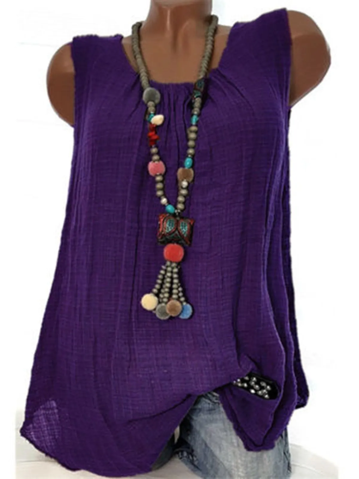 Round Neck Sleeveless Casual Tanks