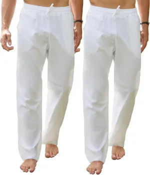 RPOVIG Men's Linen Pants 2 Piece Casual Beach Yoga Wedding Suit Pajama Dress Pant Loose Fit Summer Clothes