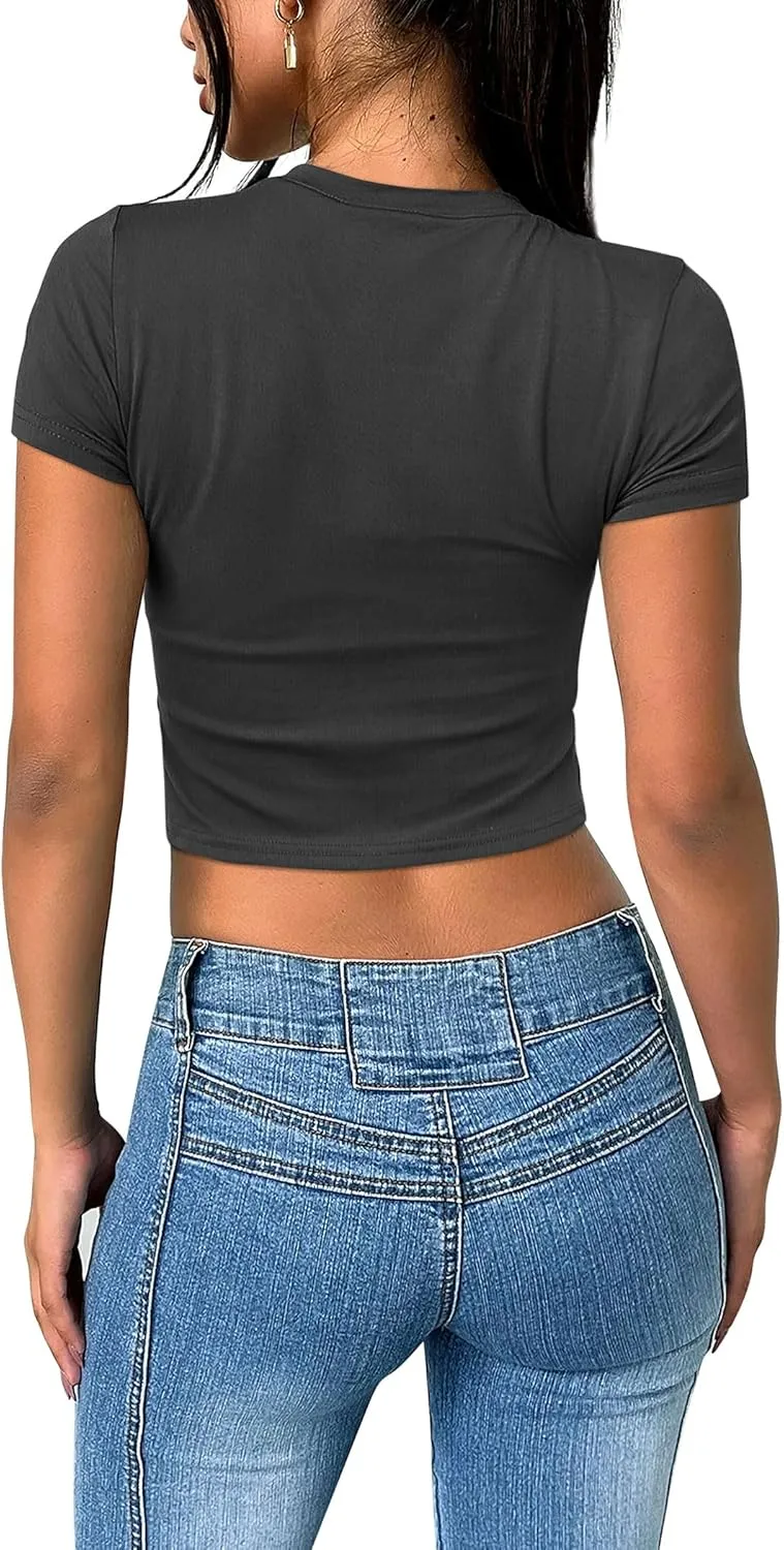 SAMPEEL Crop Tops for Women Summer Trendy Tight Tshirts 2024 Slim Fit