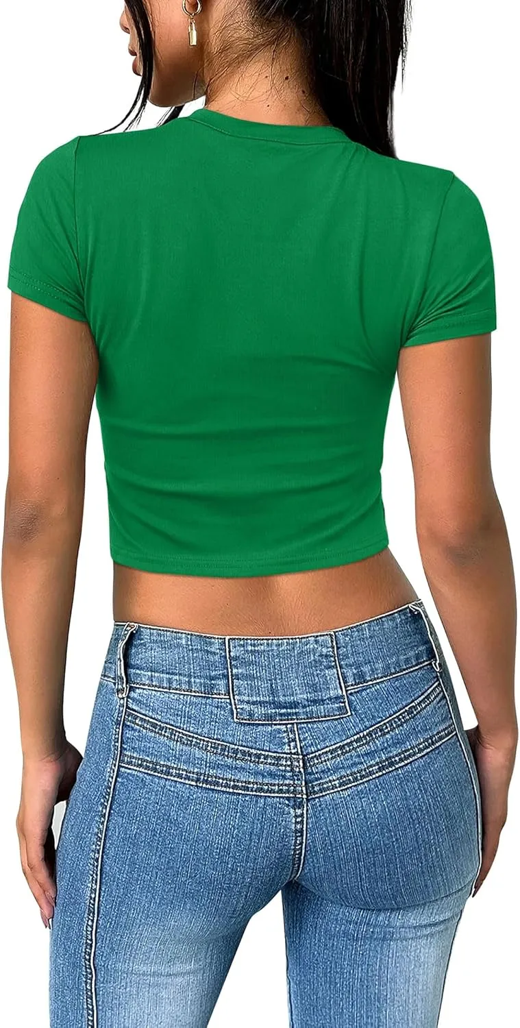 SAMPEEL Crop Tops for Women Summer Trendy Tight Tshirts 2024 Slim Fit