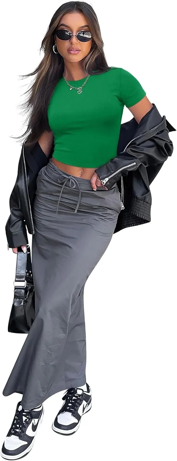 SAMPEEL Crop Tops for Women Summer Trendy Tight Tshirts 2024 Slim Fit