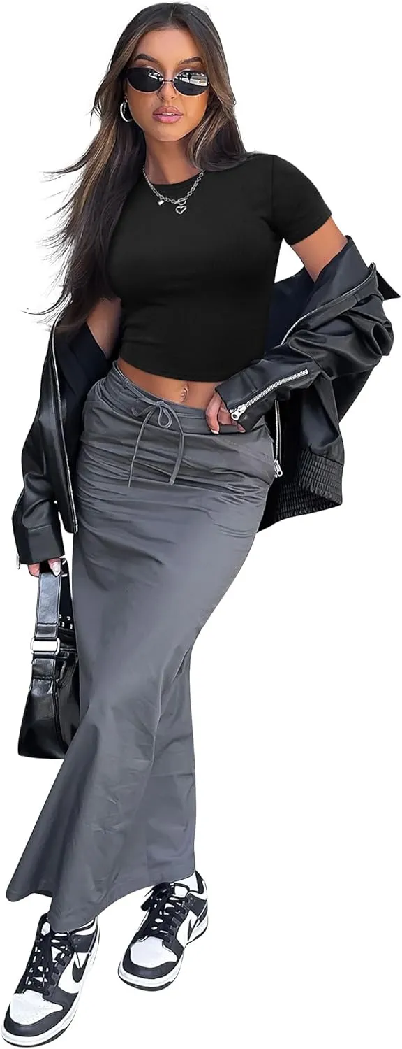 SAMPEEL Crop Tops for Women Summer Trendy Tight Tshirts 2024 Slim Fit