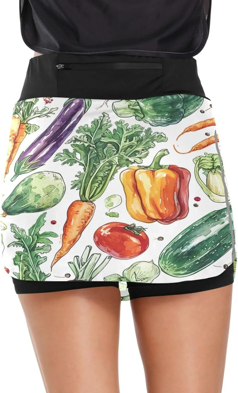Scribble Vegetable Pattern Tennis Skorts Skirts for Women Workout Athletic Skirt High Waisted with Pocket