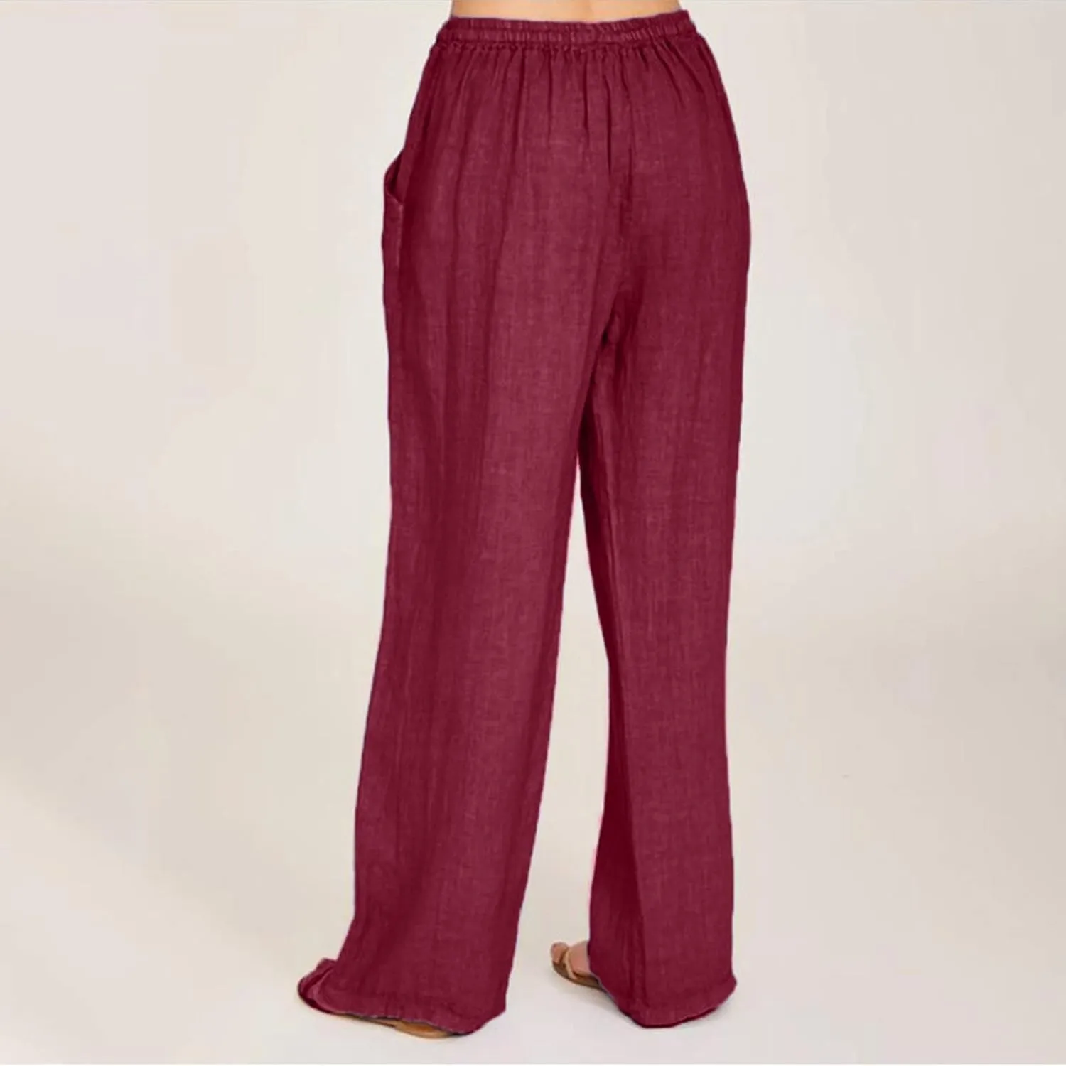 sdbrld Linen Pants Women High Waisted Lightweight Cotton Pants Tie Knot Wide Leg Trousers Summer Lounge Pants with Pockets