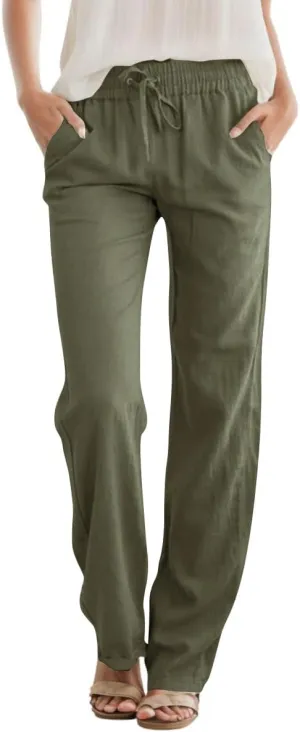 SEMARO Womens Casual Linen High Waist Pants Drawstring Loose Fit Summer Pants Trousers with Side Pockets