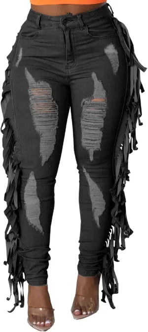 SeNight Women's High Waisted Ripped Jeans Cut Out Destroyed Distressed Denim Pants