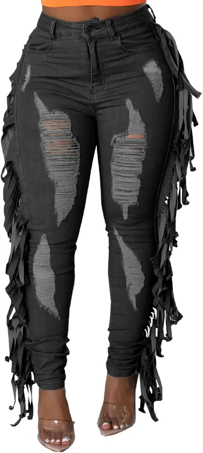 SeNight Women's High Waisted Ripped Jeans Cut Out Destroyed Distressed Denim Pants