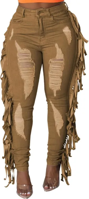 SeNight Women's High Waisted Ripped Jeans Cut Out Destroyed Distressed Denim Pants
