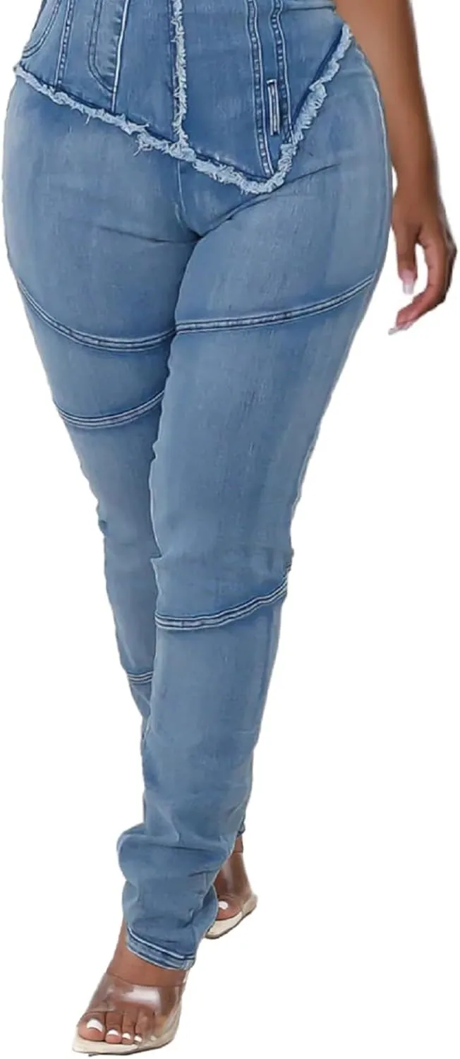 SeNight Women's High Waisted Ripped Jeans Cut Out Destroyed Distressed Denim Pants