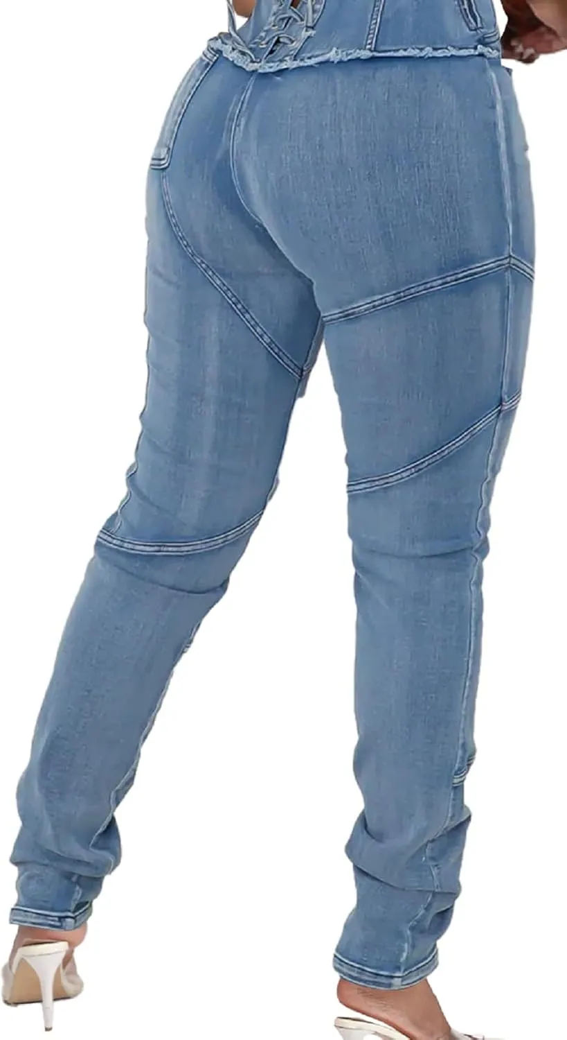 SeNight Women's High Waisted Ripped Jeans Cut Out Destroyed Distressed Denim Pants