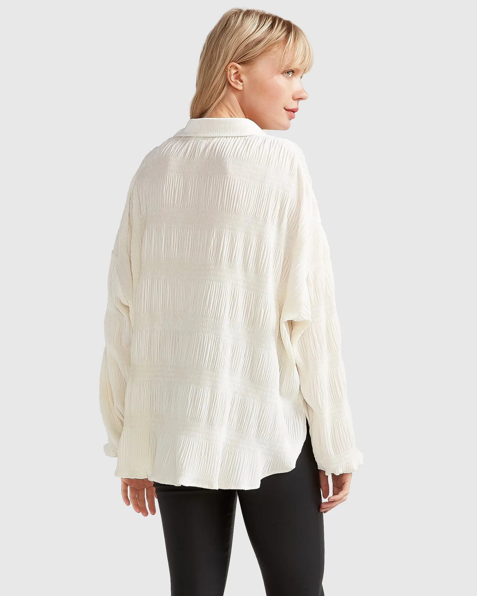 Serenade Velvet Plisse Shirt - Off-White